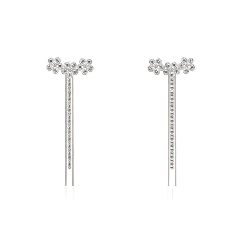 925 Silver Floral Tassel Earrings