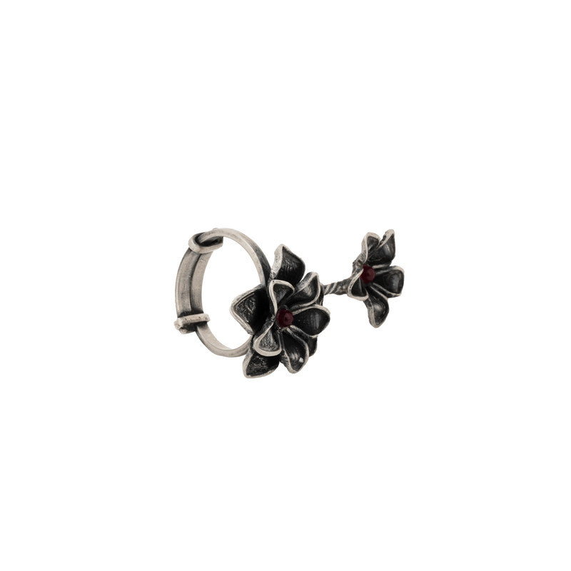 925 Oxidised Duo Flower Ring – Elegant Silver Jewellery for Diwali & Navratri Celebrations