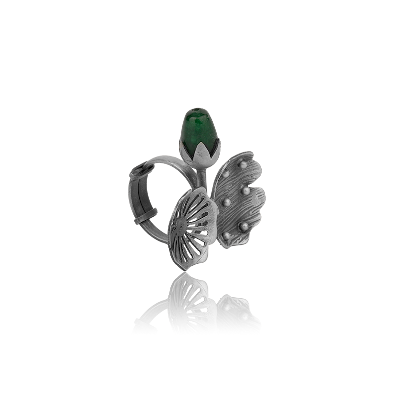 925 Oxidised Flower Bud Adjustable Ring – Elegant Silver Jewellery for Diwali & Navratri Celebrations