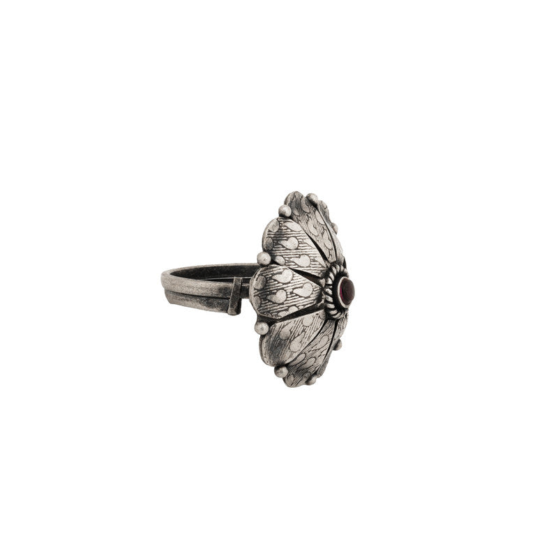925 Oxidised Flower Cocktail Ring – Elegant Silver Jewellery for Diwali & Navratri Celebrations