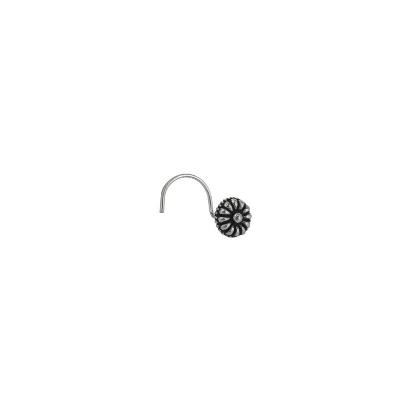 925 Oxidised Flower Nose Pin on white background – festive silver jewellery gift for Diwali