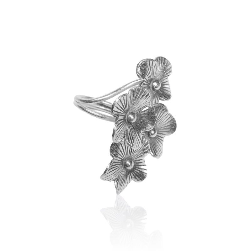 925 Oxidised Four Petal Ring for Diwali festive wear jewelry