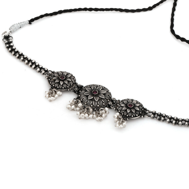 925 Oxidised Silver Tribal Layered Necklace for festive occasions
