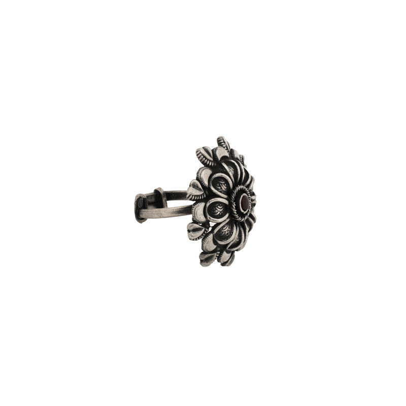 925 Oxidised Unique Flower Ring – Elegant Silver Jewellery for Diwali & Navratri Celebrations