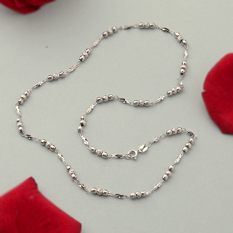 Sterling silver beaded chain styled for festive gifting – ideal for Bhai Dooj, Diwali, and Karwa Chauth celebrations.