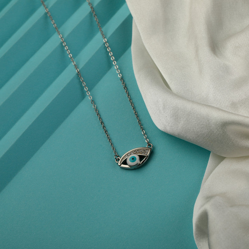 Stylish 925 Silver Evil Eye Necklace displayed in a festive flatlay – meaningful silver jewelry gift for Rakhi, Diwali, and special occasions.