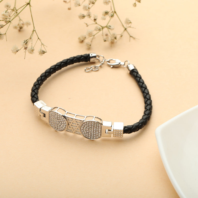Adjustable 925 Silver Black Braided Bracelet with Secure Silver Clasp