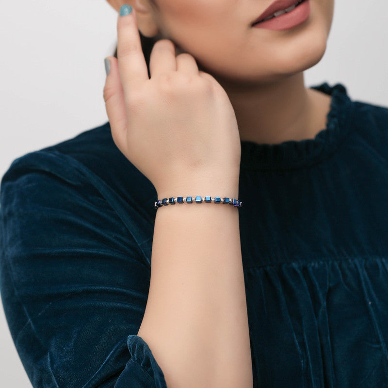Festive style with 925 Silver Blue Cascading Charm Bracelet – Perfect accessory for Diwali & Rakhi celebrations.