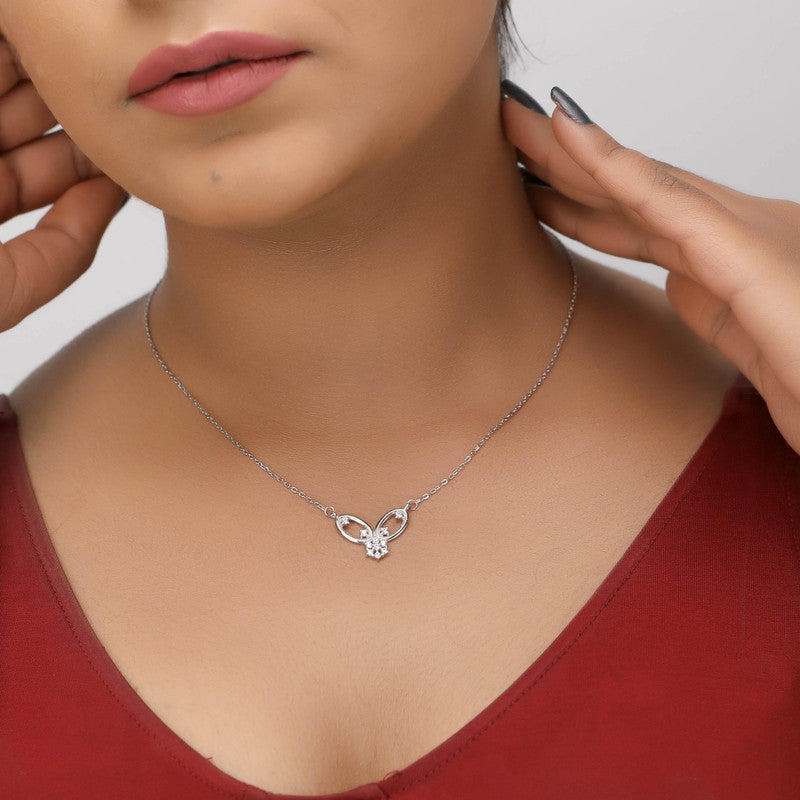 Festive styling with 925 Silver Bow Pendant – graceful silver accessory for ethnic and modern outfits.