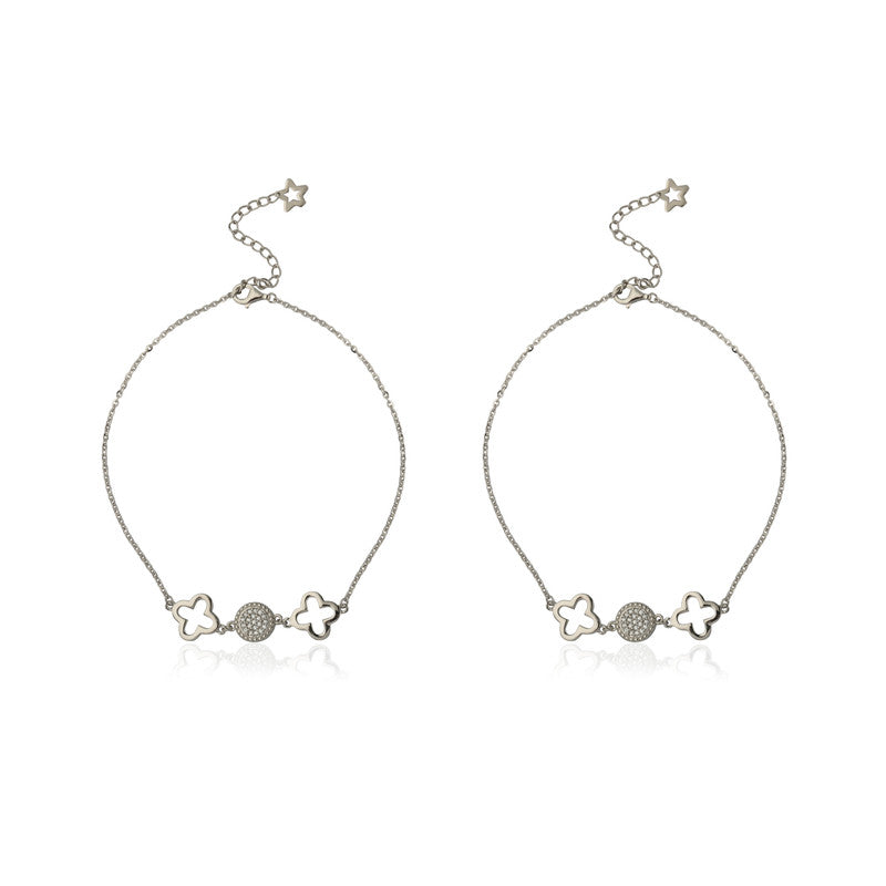 925 Silver Clover Anklet – Festive silver jewelry for Diwali, Navratri, and gifting