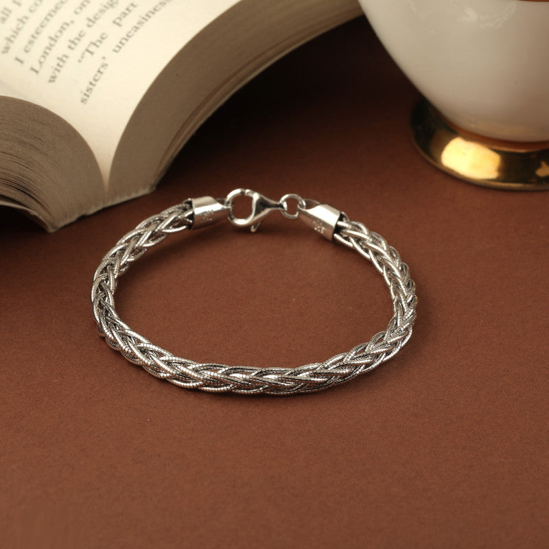 925 Silver Coaster Twist Bracelet – Premium Silver Gift for Rakhi, Karwa Chauth & Diwali Celebrations