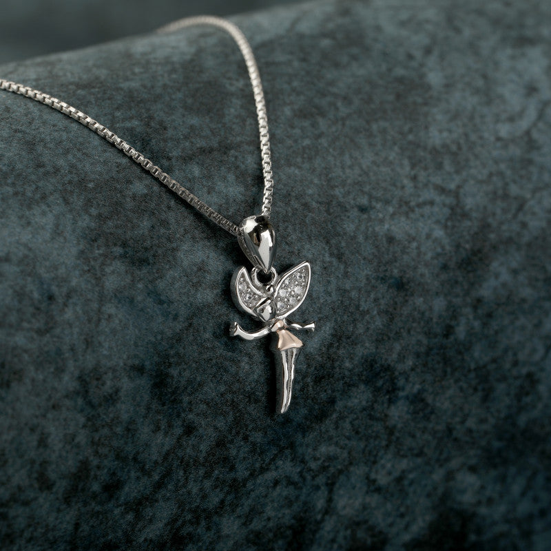 925 Silver Fairy Pendant beautifully displayed in a festive flatlay – enchanting silver jewelry gift for loved ones.