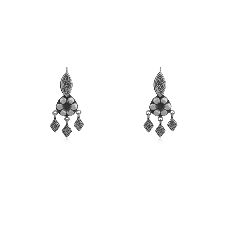 925 Silver Floral Teardrop Earrings with elegant flower and drop design, perfect for festive occasions and daily wear.