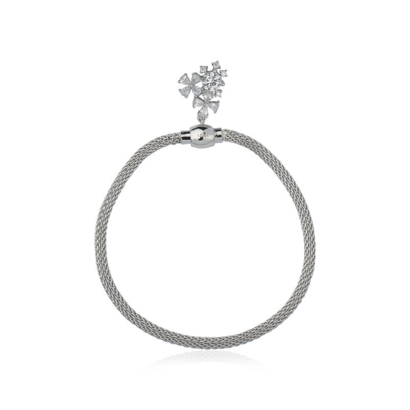 925 Silver Flower Charm Bracelet – Elegant festive jewelry for Diwali, Navratri, and gifting