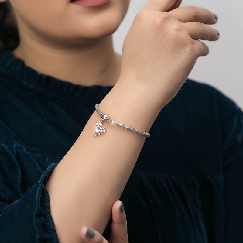 Stylish 925 Silver Flower Charm Bracelet perfect for Navratri outfits and Diwali looks