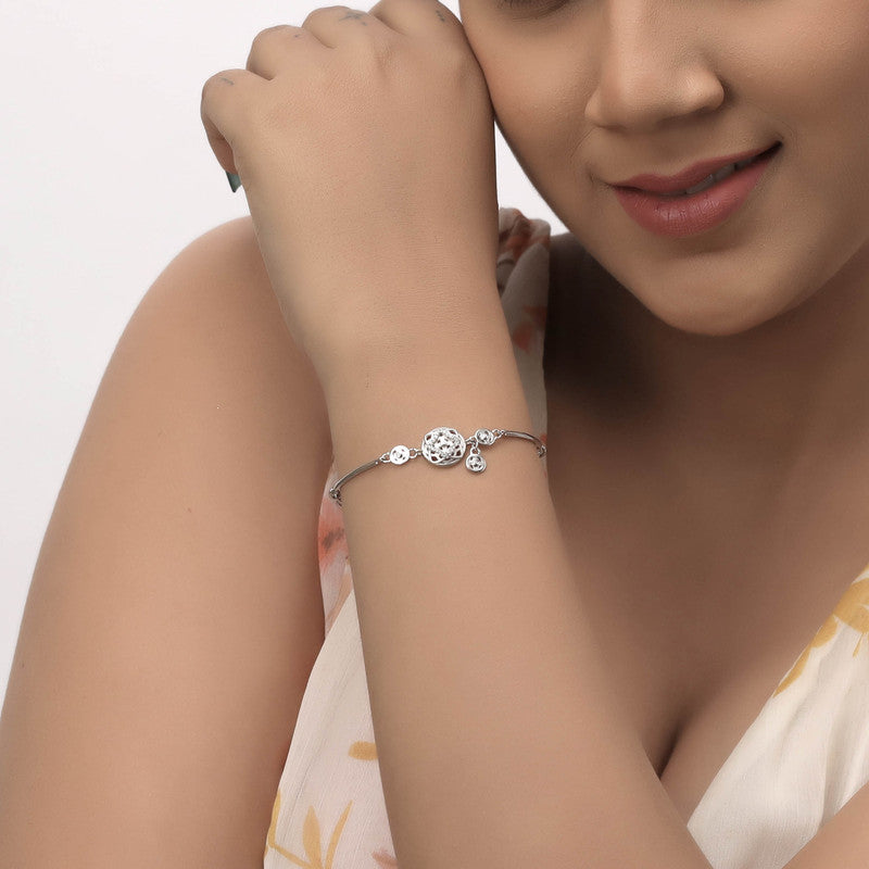 Graceful look with 925 Silver Flower Drop Charm Bracelet – Perfect for festive celebrations