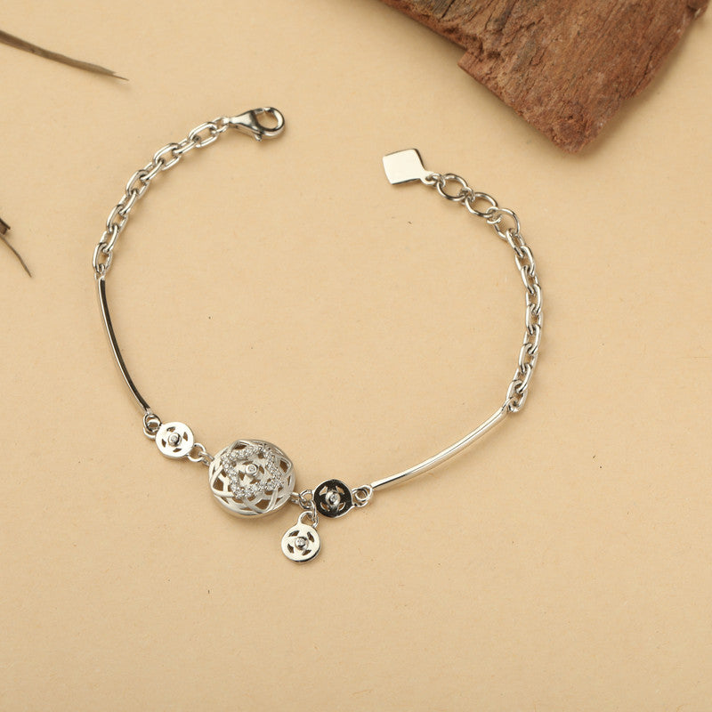 Stylish 925 Silver Flower Drop Charm Bracelet – Ideal silver jewelry gift for Diwali, Karva Chauth, Raksha Bandhan