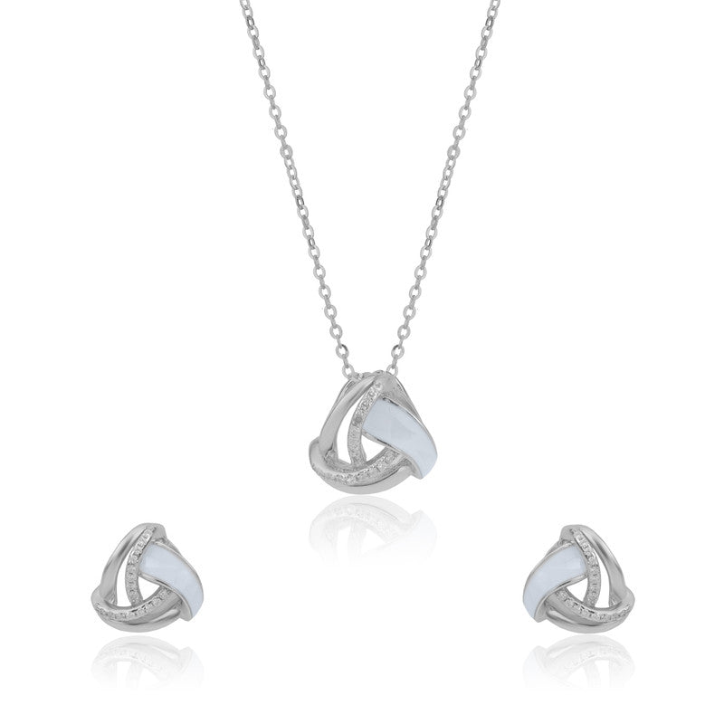 925 Silver Geometric Pendant Set on white background – elegant silver jewelry