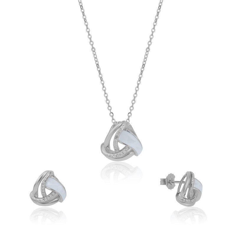 925 silver geometric pendant set photographed on plain white background
