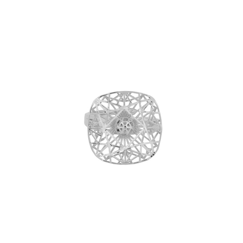 925 silver geometric spinner ring photographed on plain white background