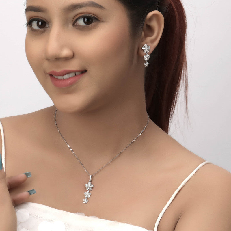 Woman wearing 925 silver hanging flower earrings – stylish ethnic jewelry