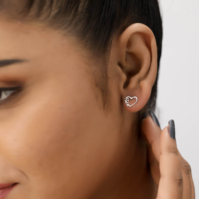 Girl wearing 925 Silver Heart Earrings – perfect Raksha Bandhan and festive gift for sisters and loved ones.