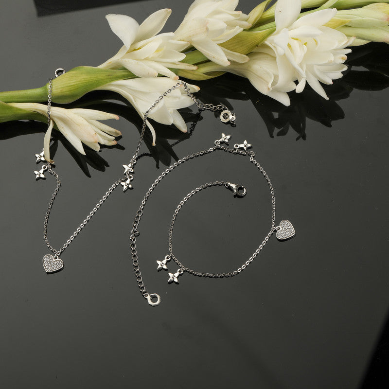 Festive 925 Silver Heart & Star Anklet – Perfect Diwali gift and Navratri jewelry
