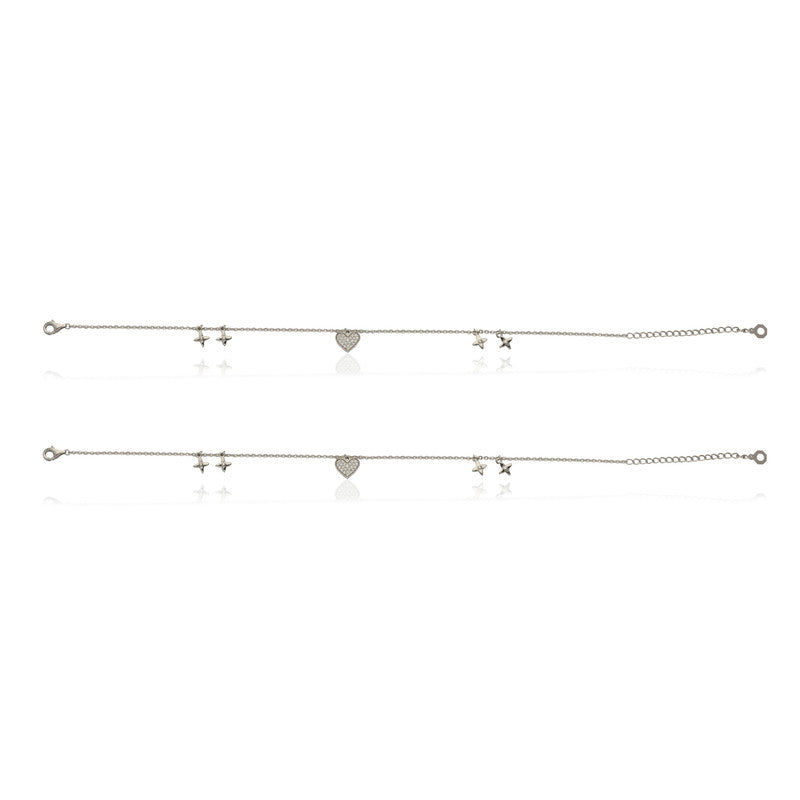 Simple 925 Silver Heart & Star Anklet – Chic silver accessory for Diwali & Navratri