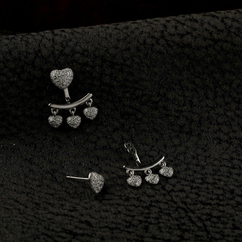 Sterling silver heart tassel earrings – trendy festive jewelry for Diwali, Bhai Dooj, and Karwa Chauth gifting.
