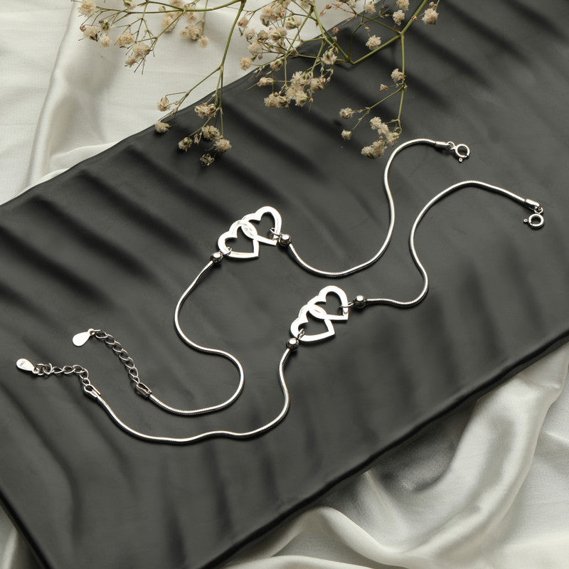 Festive 925 Silver Heart to Heart Anklet – Ideal Diwali gift and Navratri jewelry accessory