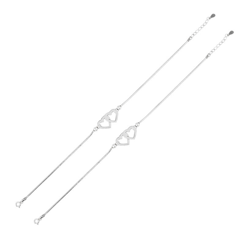 Simple 925 Silver Heart to Heart Anklet – Chic silver accessory for Diwali & Navratri