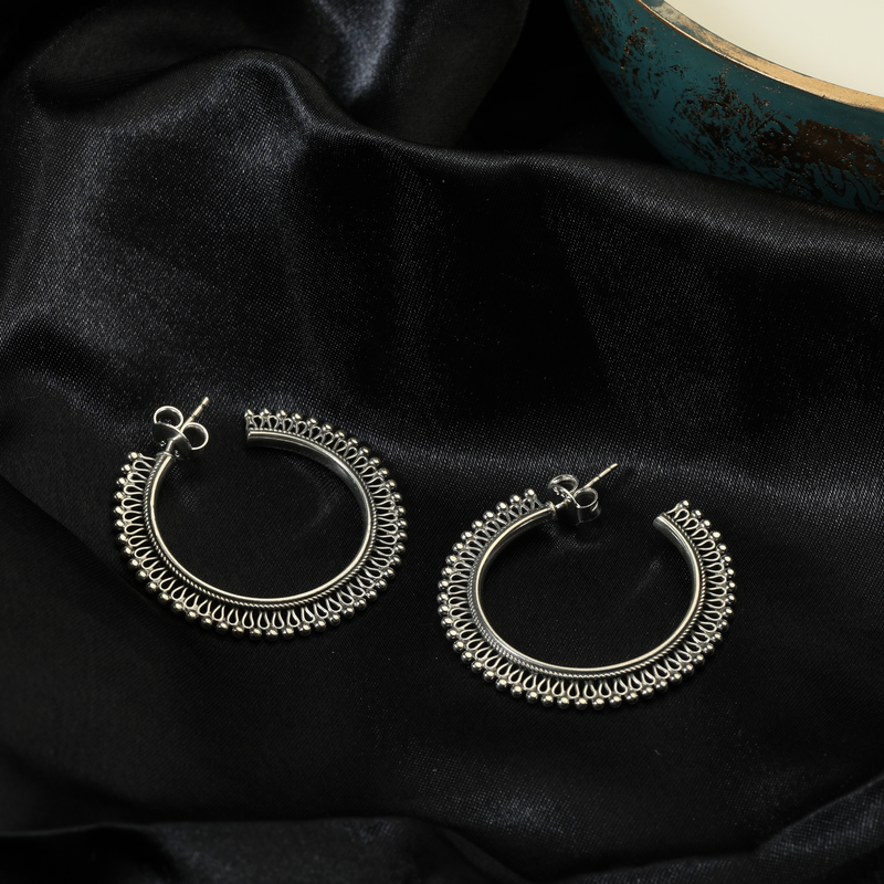 925 Silver Hollow Hoop Earrings prop display showing design details and structure