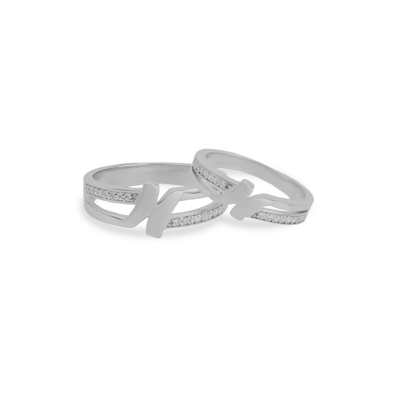 925 Silver Initial Couple Rings on white background – elegant silver jewelry