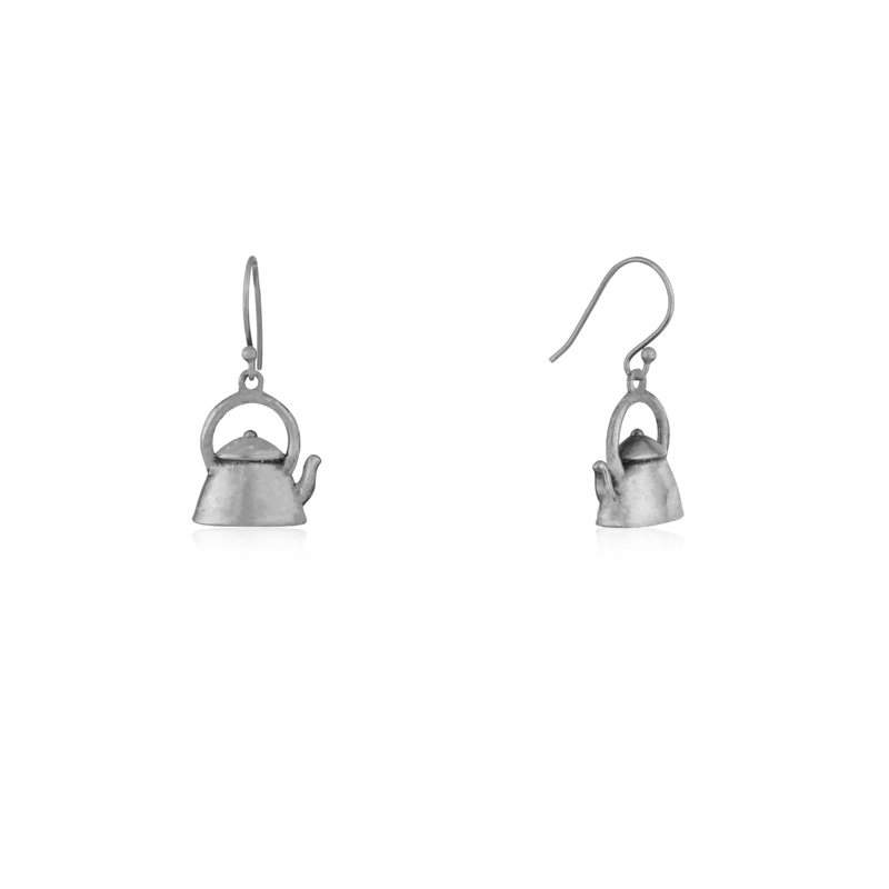 Close-up of 925 Silver Kettle Earrings on white background