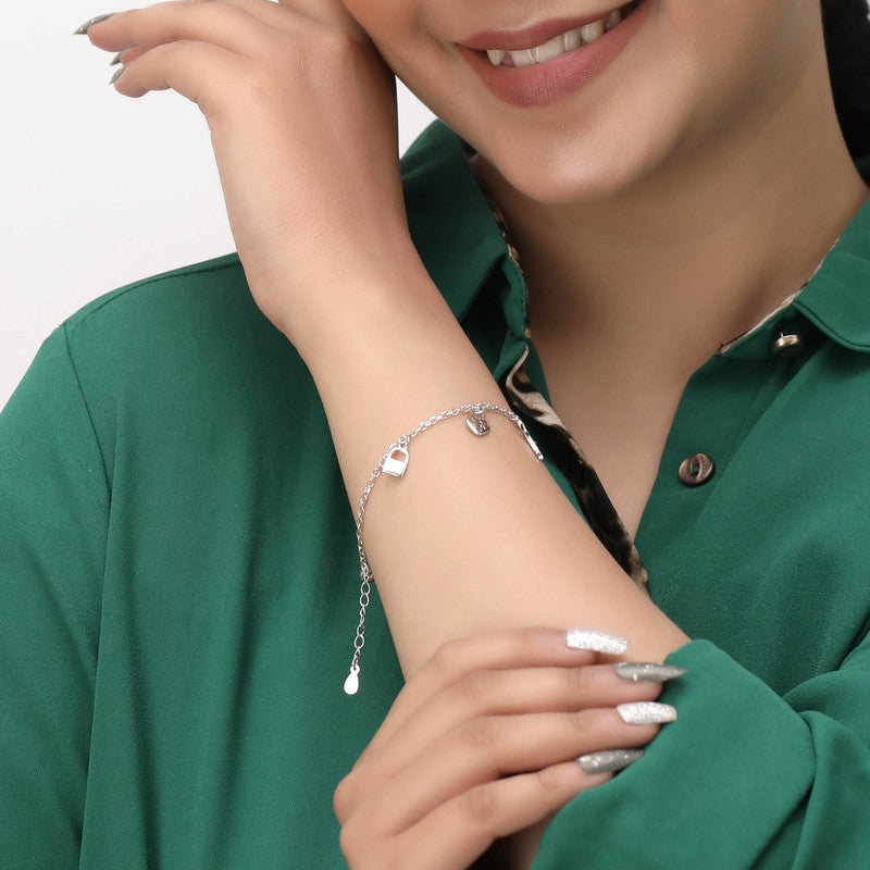 Stylish 925 Silver Lock and Key Bracelet perfect for Navratri outfits and Diwali celebrations