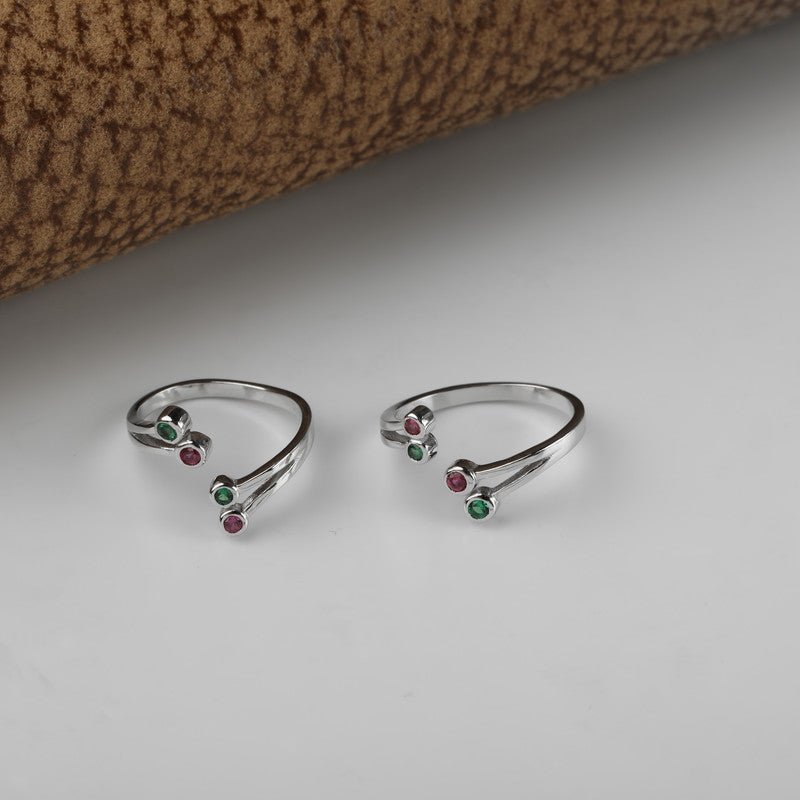 925 silver multi-stone open toe ring displayed with props – colorful silver accessory