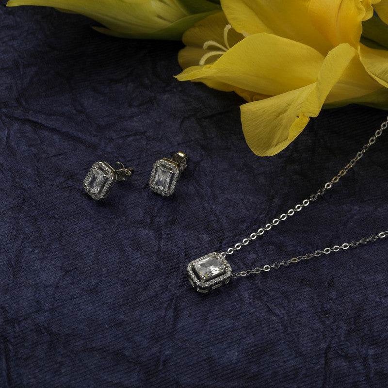 925 silver octagon pendant set displayed with props – geometric silver accessory