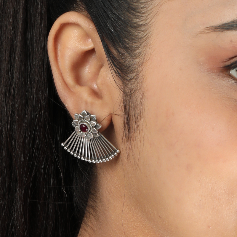 Model wearing 925 Silver Pankhi Earrings – lightweight, charming, and elegant sterling silver jewellery for women.