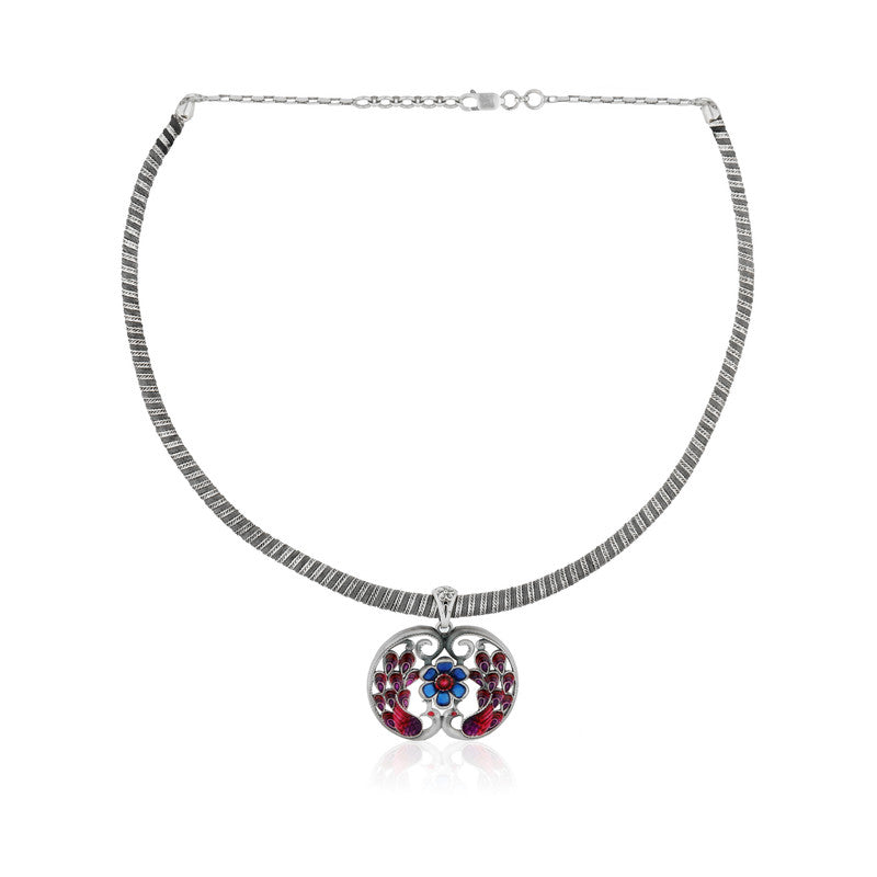 925 Silver Peacock Threadwork Necklace displayed on plain white background