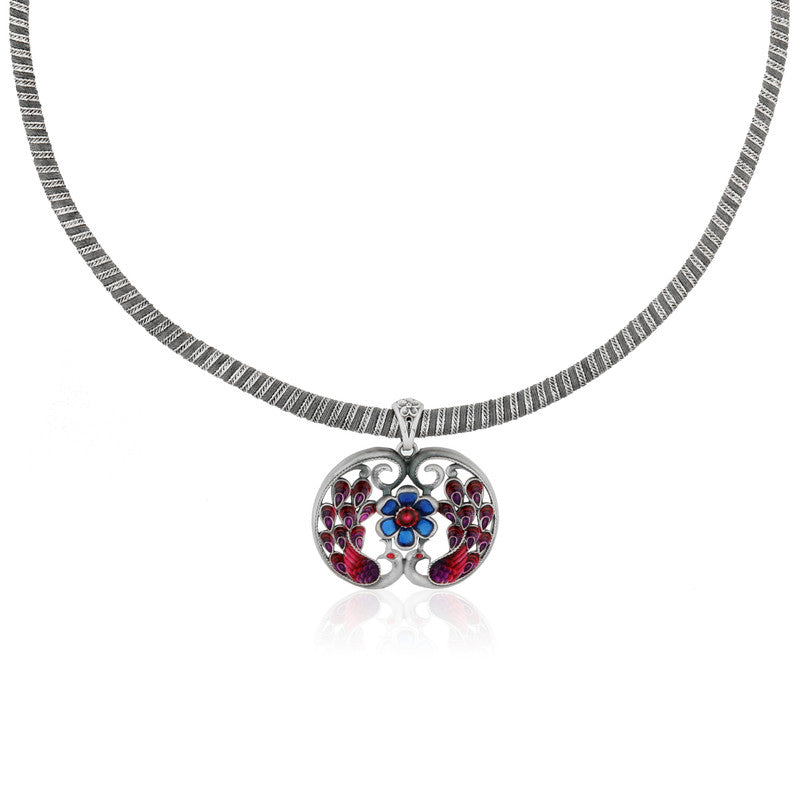 925 Silver Peacock Necklace shown with elegant styling on white background