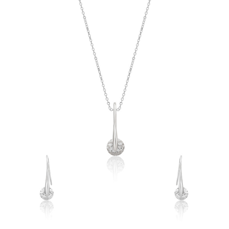 925 Silver Quartz Wand Pendant Set on white background – elegant silver jewelry