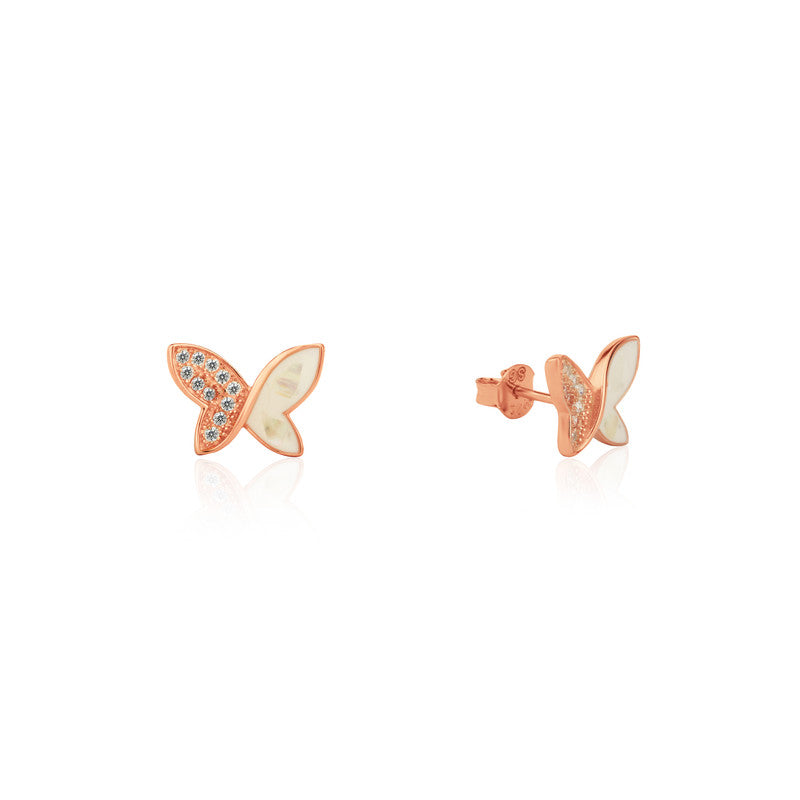 925 Silver Rose Gold Butterfly Earrings showcased – Karwa Chauth jewelry present for wives