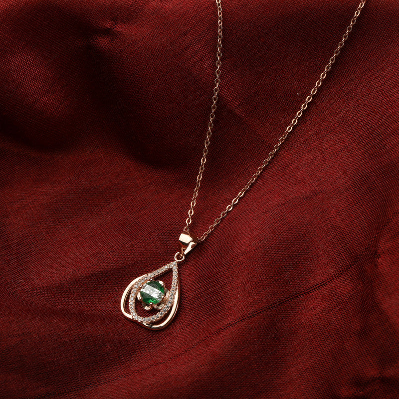 925 Silver Rose Gold Emerald Pendant Necklace prop – graceful festive necklace for gifting