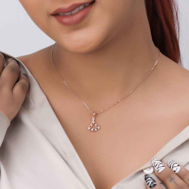 Model wearing 925 Silver Rose Gold Geometric Pendant Necklace – stylish festive accessory for women