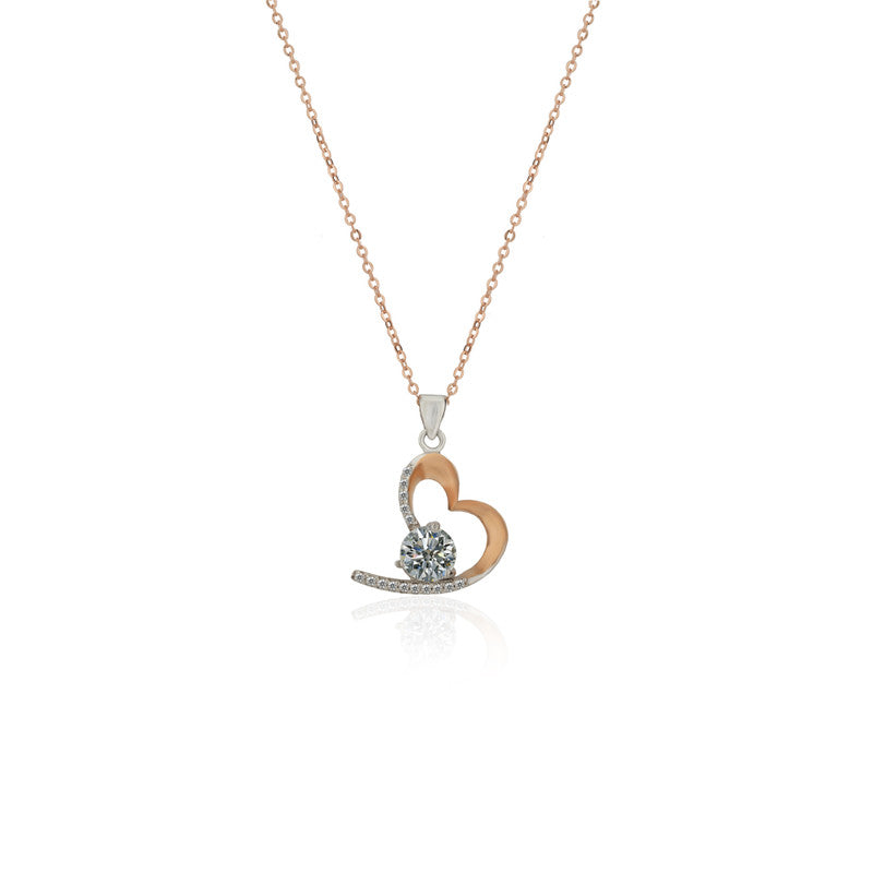 925 Silver Rose Gold Heart Necklace on white background – elegant festive jewelry gift for women