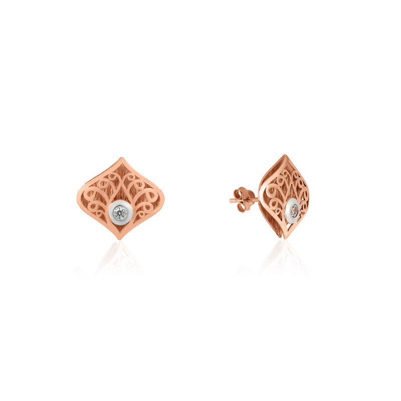 925 Silver Rose Gold Paan Leaf Earrings displayed – Karwa Chauth jewelry present for wives