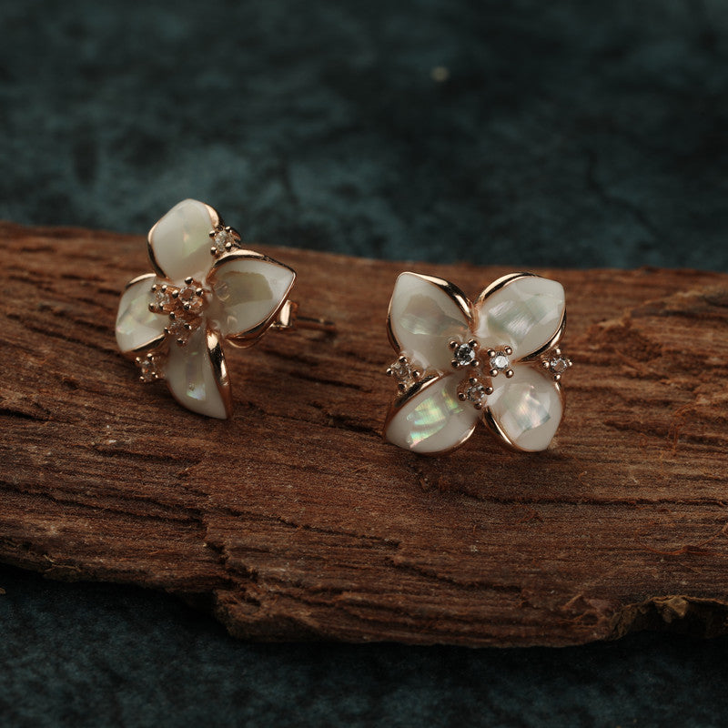 Close-up of Silver Rose Gold Petal Earrings – Raksha Bandhan gift idea for sisters and friends