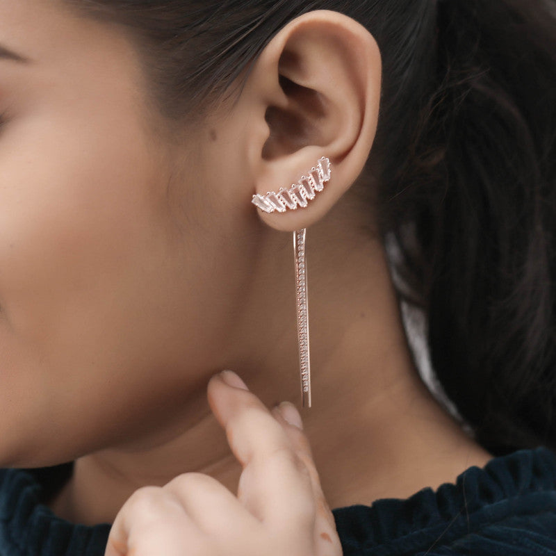 Model wearing Rose Gold Tassel Earrings – Navratri accessory for traditional festive outfits