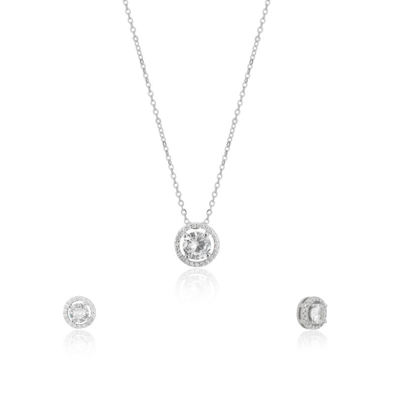 925 silver round pendant set displayed with props – classic silver accessory