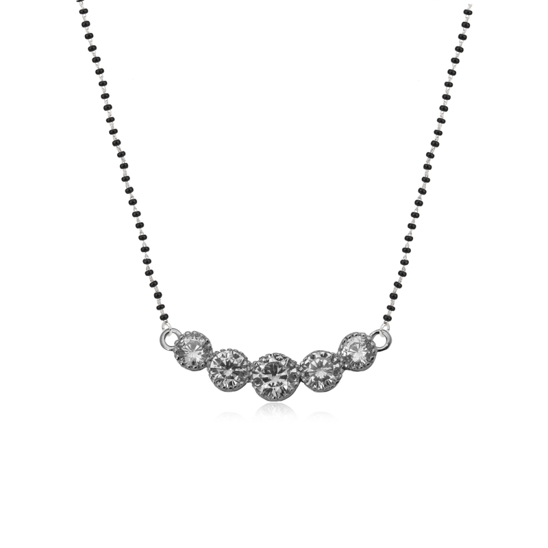 925 Silver Sacred Vow Mangalsutra pendant with chain on plain background – elegant sterling silver mangalsutra for women.
